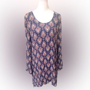 Mossimo Navy Paisley Print Long Sleeve Tunic Women Size XL